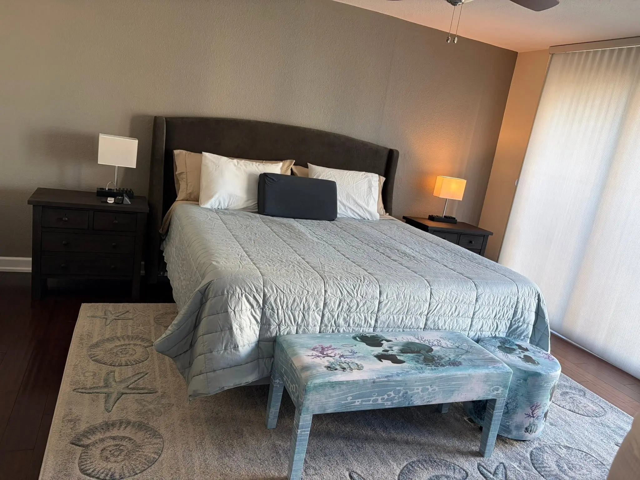 Freshly made master bedroom after residential cleaning in Palm Harbor