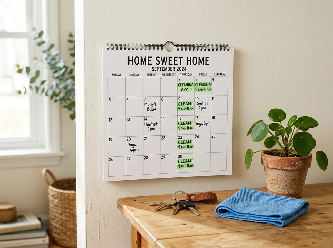 Wall calendar with recurring cleaning appointments