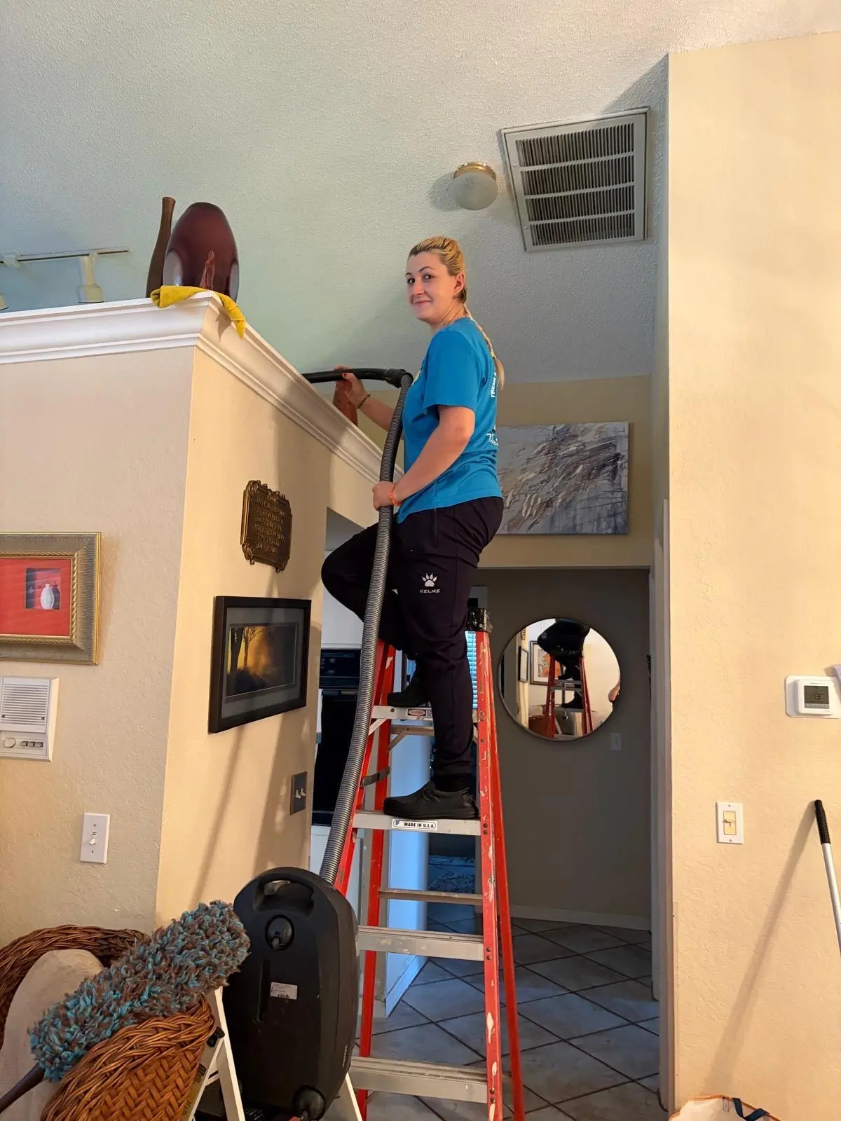 Crown molding dusting during detail cleaning in Palm Harbor