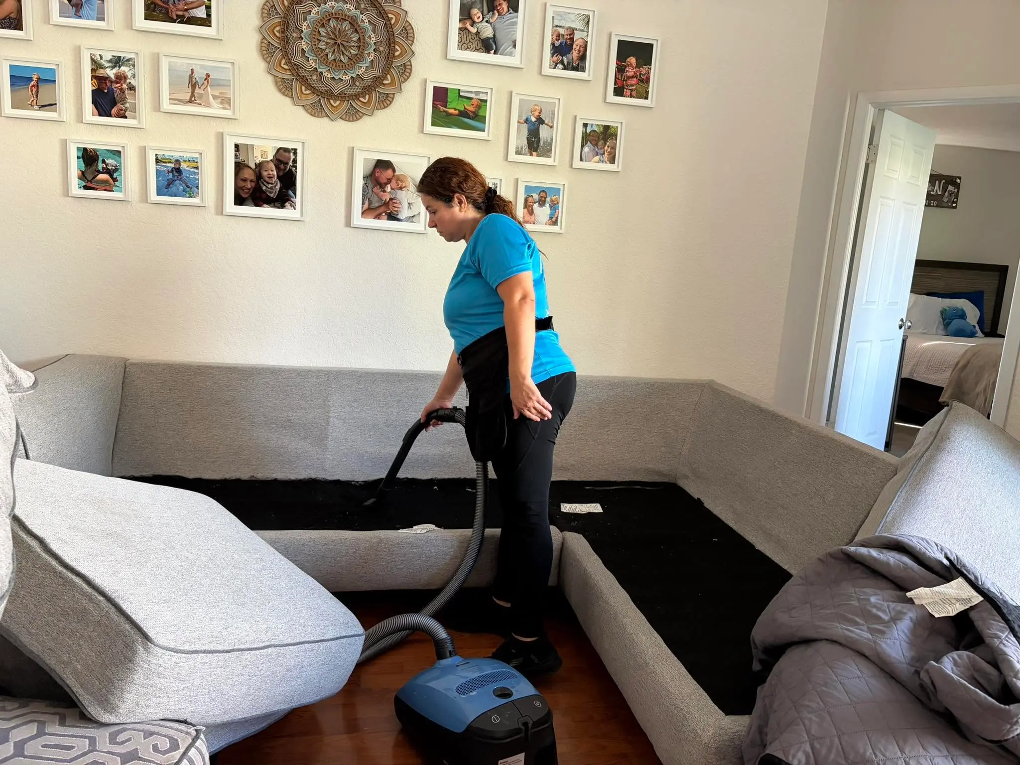 Couch cushions vacuumed during residential deep cleaning in Palm Harbor
